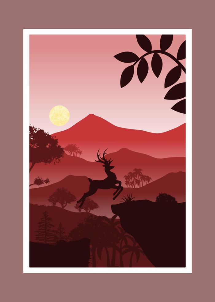 Deer and mountain painting, abstract background, Landscape vector