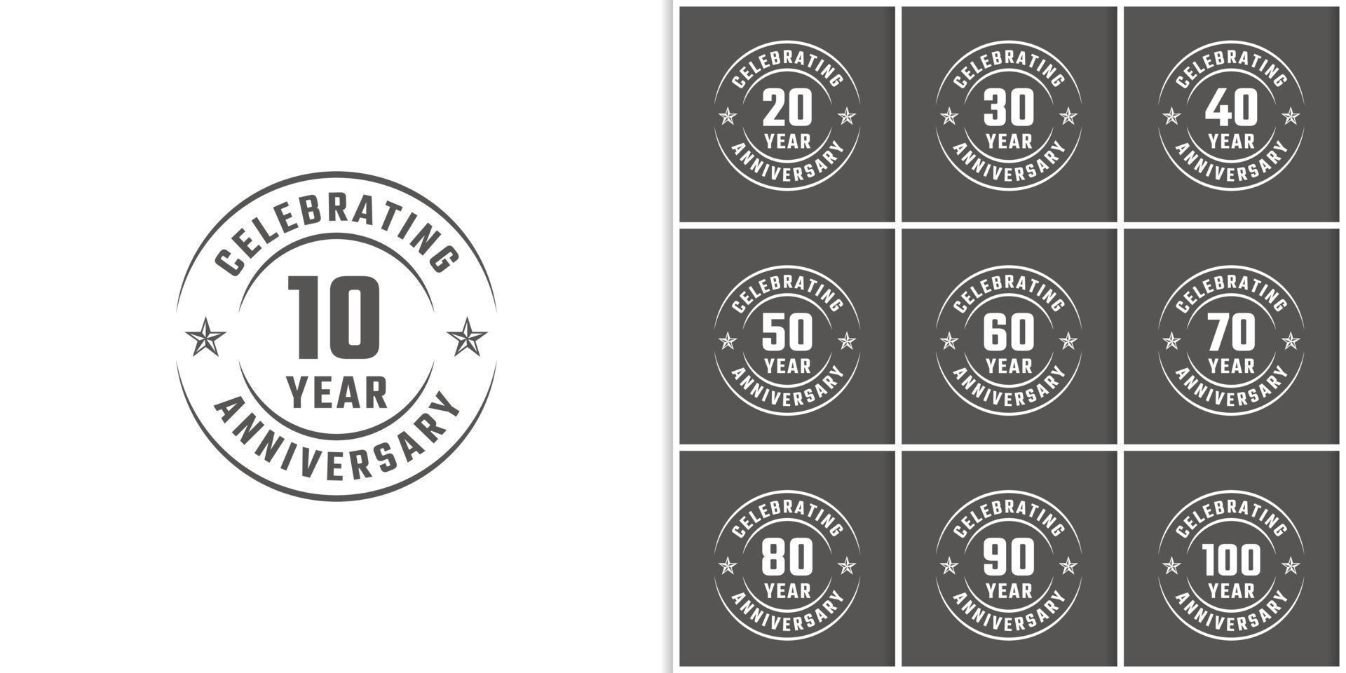 Set of Year Anniversary Celebration Emblem Badge with Gray Color for Celebration Event, Wedding, Greeting card, and Invitation Isolated on White Background vector