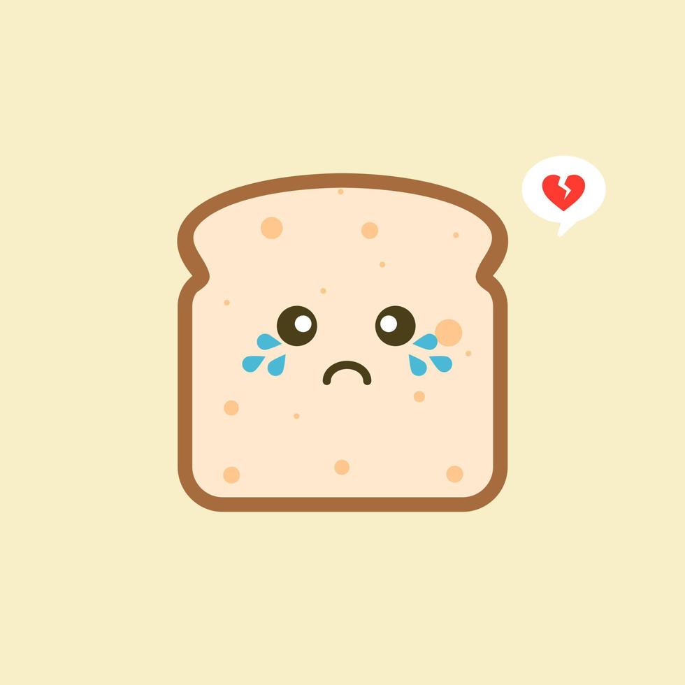 vector funny cartoon cute sliced bread character isolated on color background. Bakery label mascot. Vector flat cartoon character illustration icon. Toast,good morning card, breakfast concept