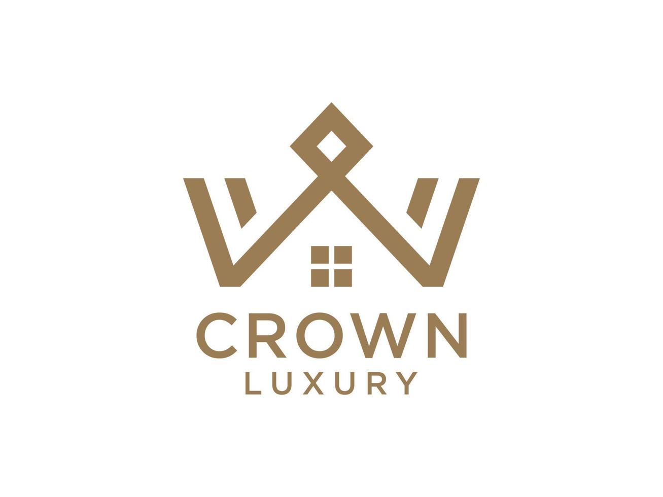 Abstract Geometric Crown and House Logo. Royal Home Symbol. Flat Vector Logo Design Template Element