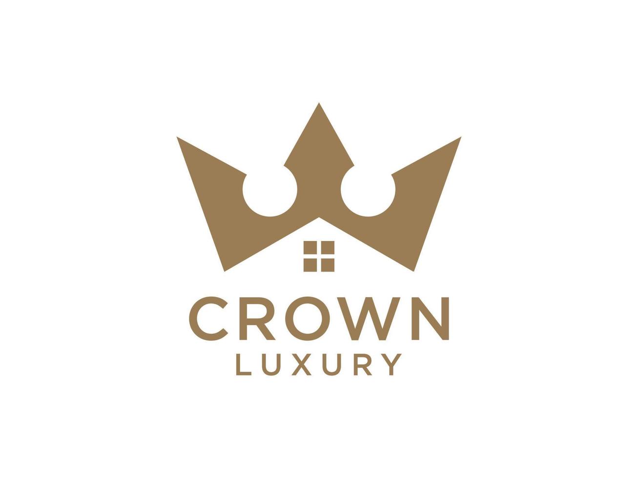 Abstract Geometric Crown and House Logo. Royal Home Symbol. Flat Vector Logo Design Template Element