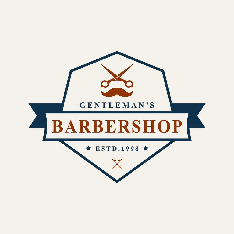 insignia retro vintage logo de barbería con símbolo de tijeras para caballero símbolo de diseño de emblema de corte de pelo vector