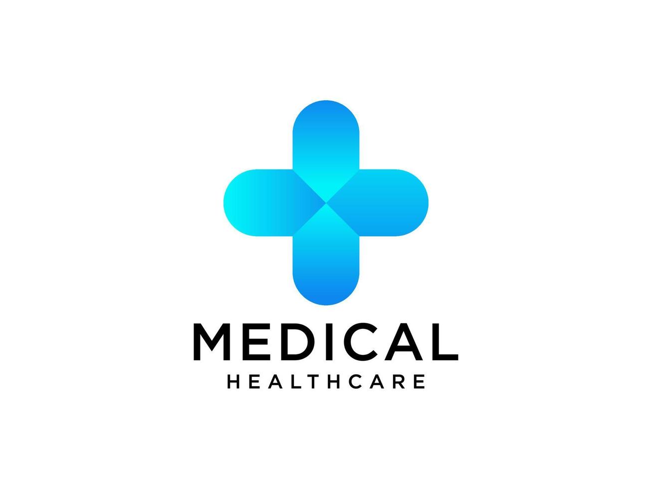 logotipo médico símbolo sanitario icono de farmacia. signo de cruz de movimiento azul estilo origami aislado sobre fondo blanco. elemento de plantilla de diseño de logotipo de vector plano.