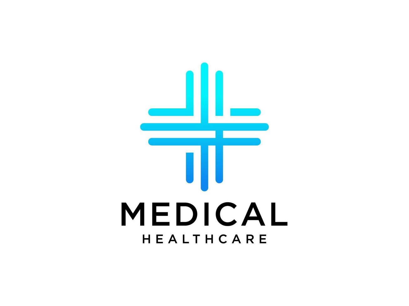 logotipo médico símbolo sanitario icono de farmacia. signo de cruz de movimiento azul estilo origami aislado sobre fondo blanco. elemento de plantilla de diseño de logotipo de vector plano.