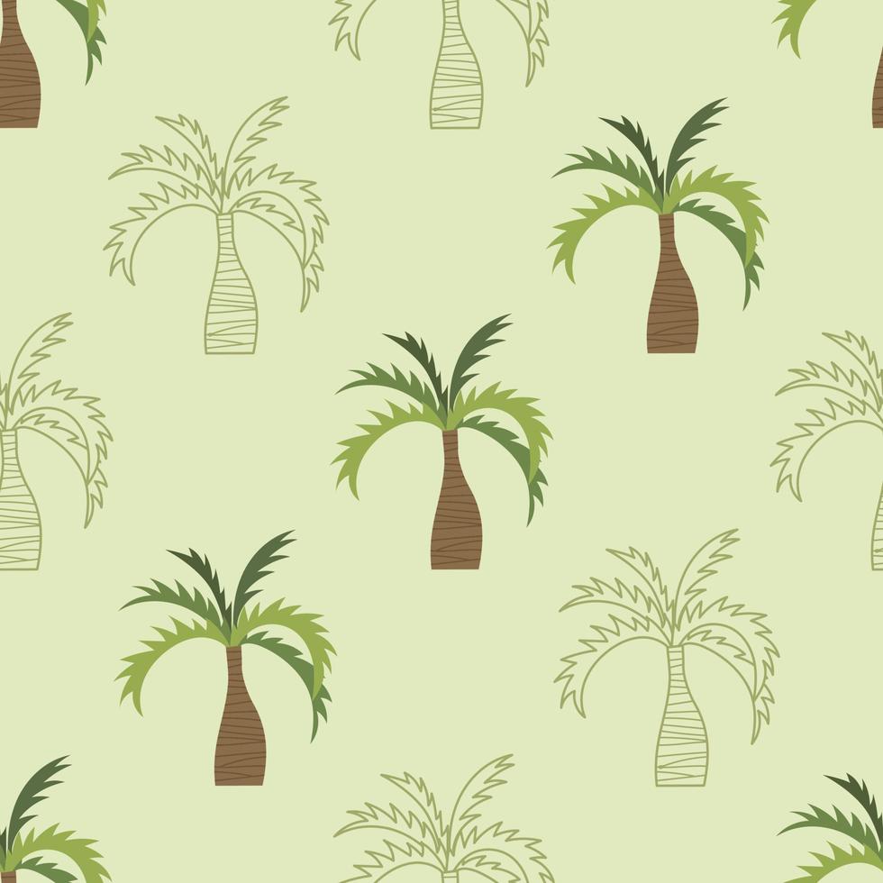 Seamless tropical palm illustration cartoon pattern vector