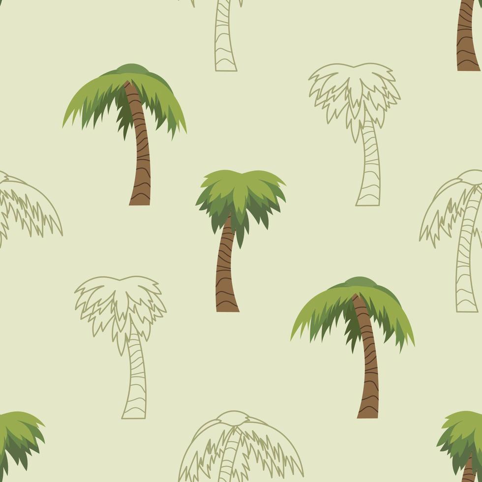 Seamless tropical palm tree illustration cartoon pattern vector