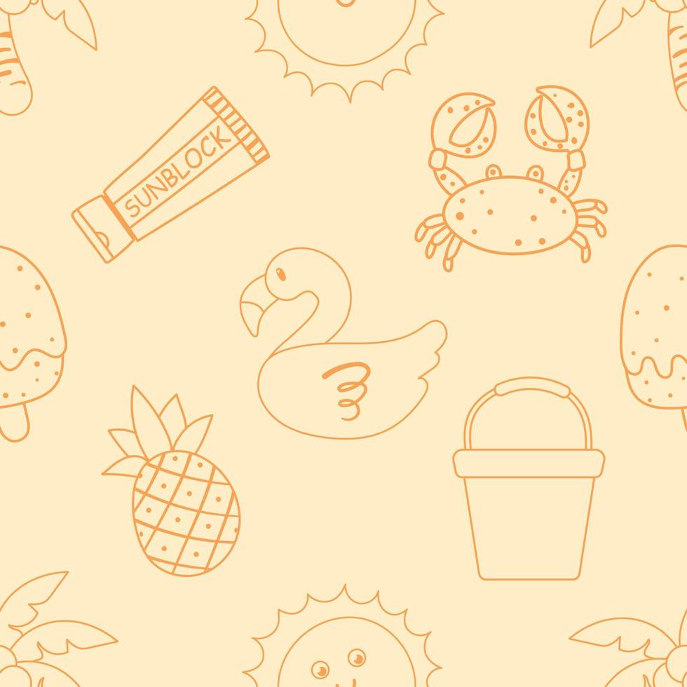 Seamless outline cartoon in summer pattern vector