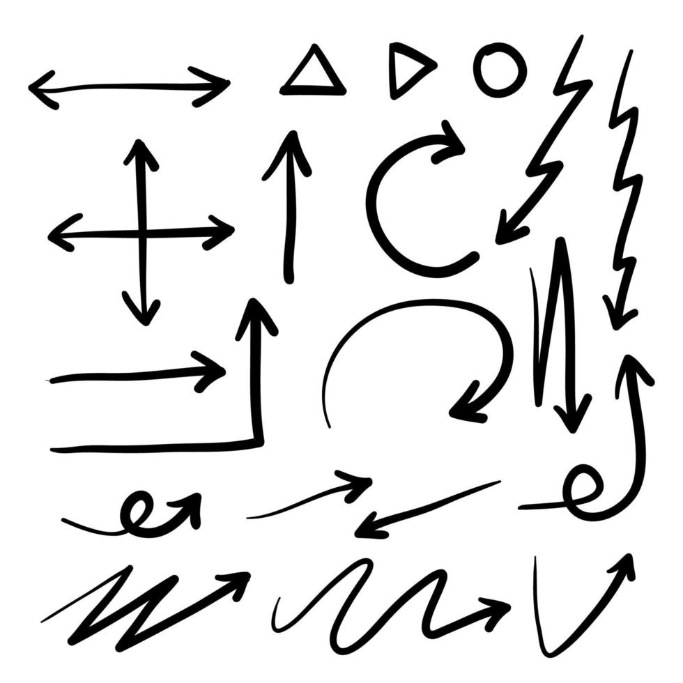 Hand drawn arrow mark icons set. Collection of point signs, Black filigree mark point vector. with hand drawn doodle style isolated background vector