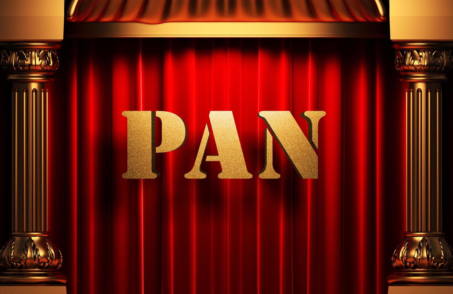 pan golden word on red curtain photo