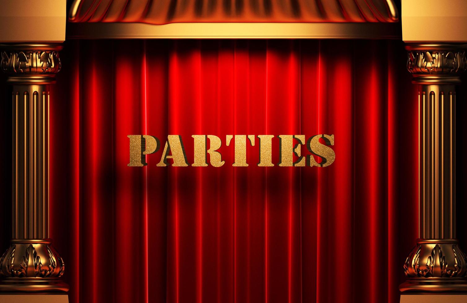 parties golden word on red curtain photo