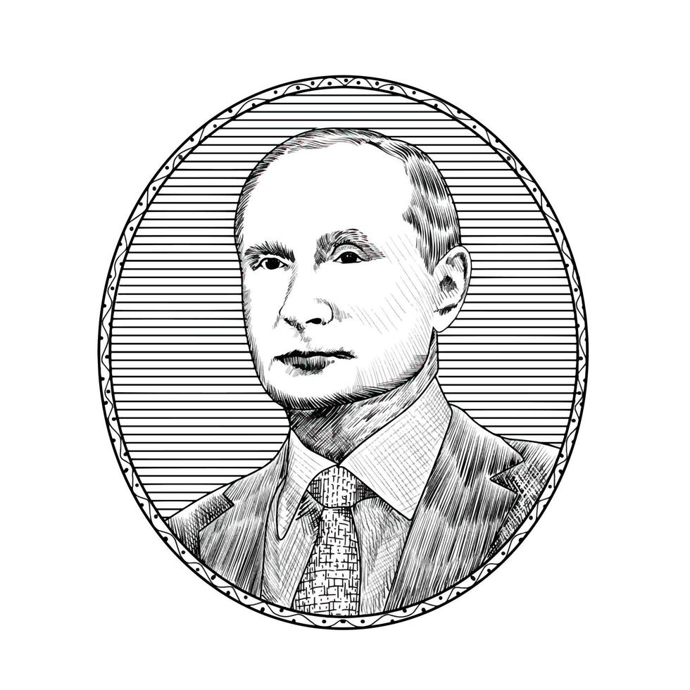 surakarta indonesia - 3 de marzo de 2022, ilustración de vladimir putin sobre fondo blanco vector