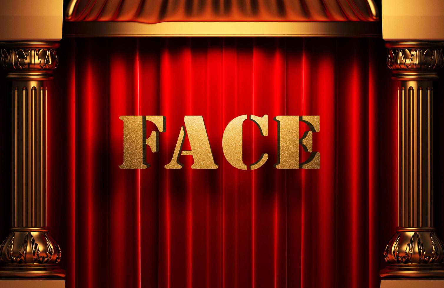 face golden word on red curtain photo