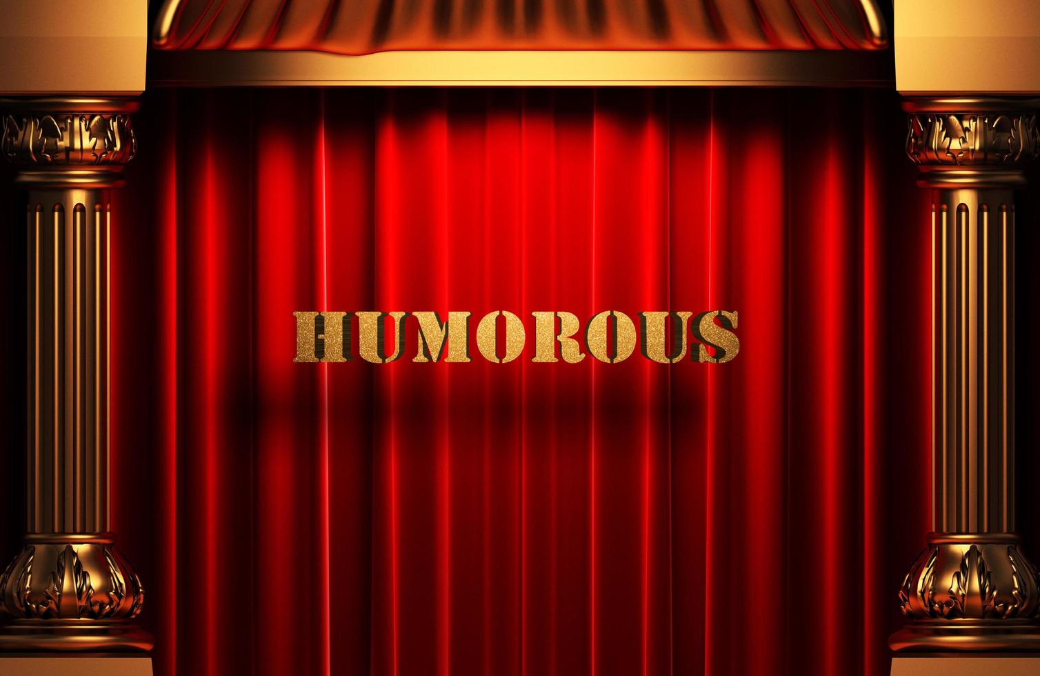 humorous golden word on red curtain photo