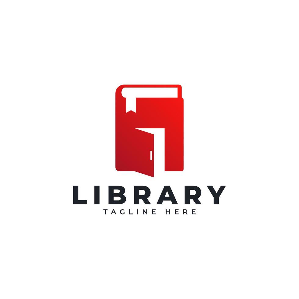 elemento de plantilla de diseño de logotipo de puerta de libro. libro combinado con ilustración de vector de icono de puerta negativa