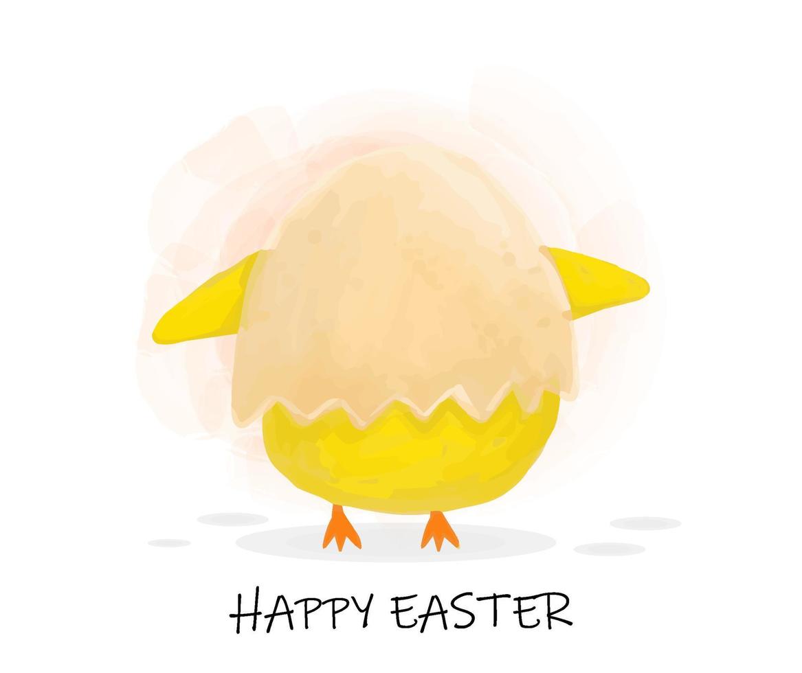 Happy easter day with cute chick in egg shell water color style vector