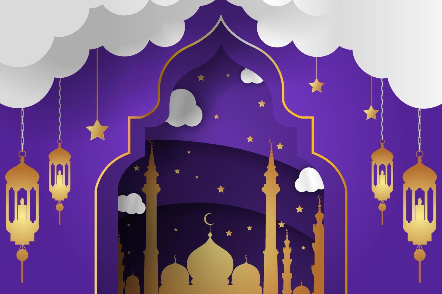 Background Ramadan Kareem Islamic with element and purple color vector