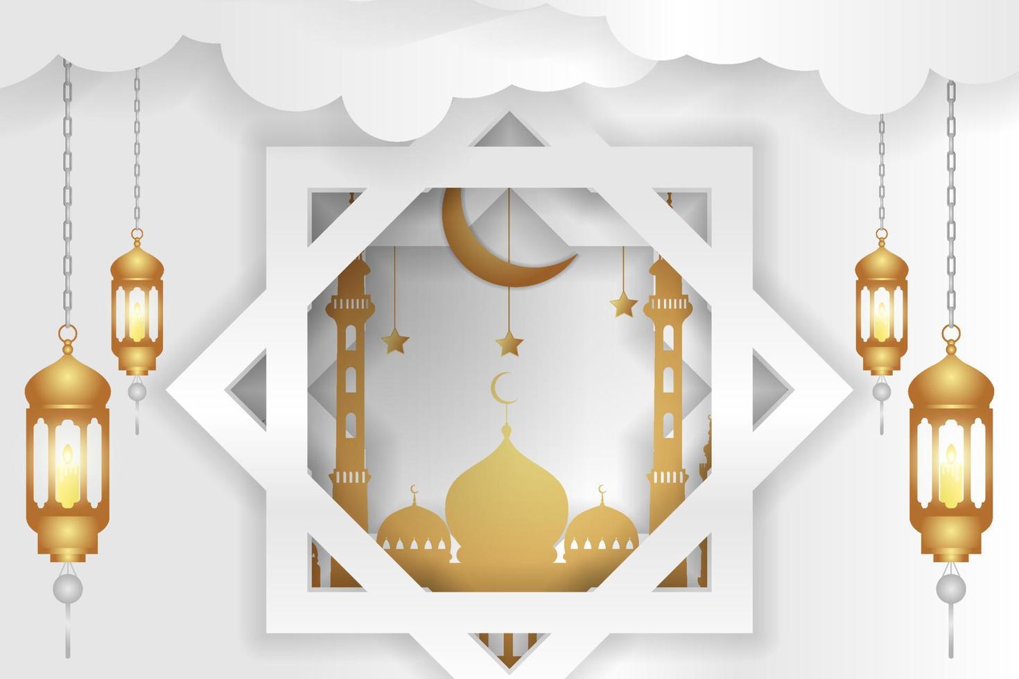 Ramadan Kareem Islamic background white color with element vector