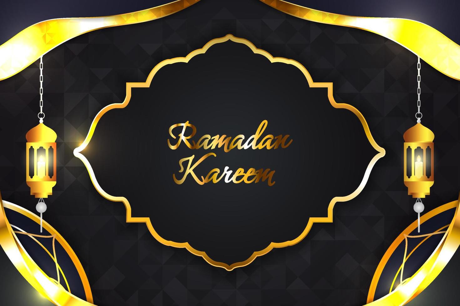 Ramadan Kareem Islamic background black and gold color with element vector