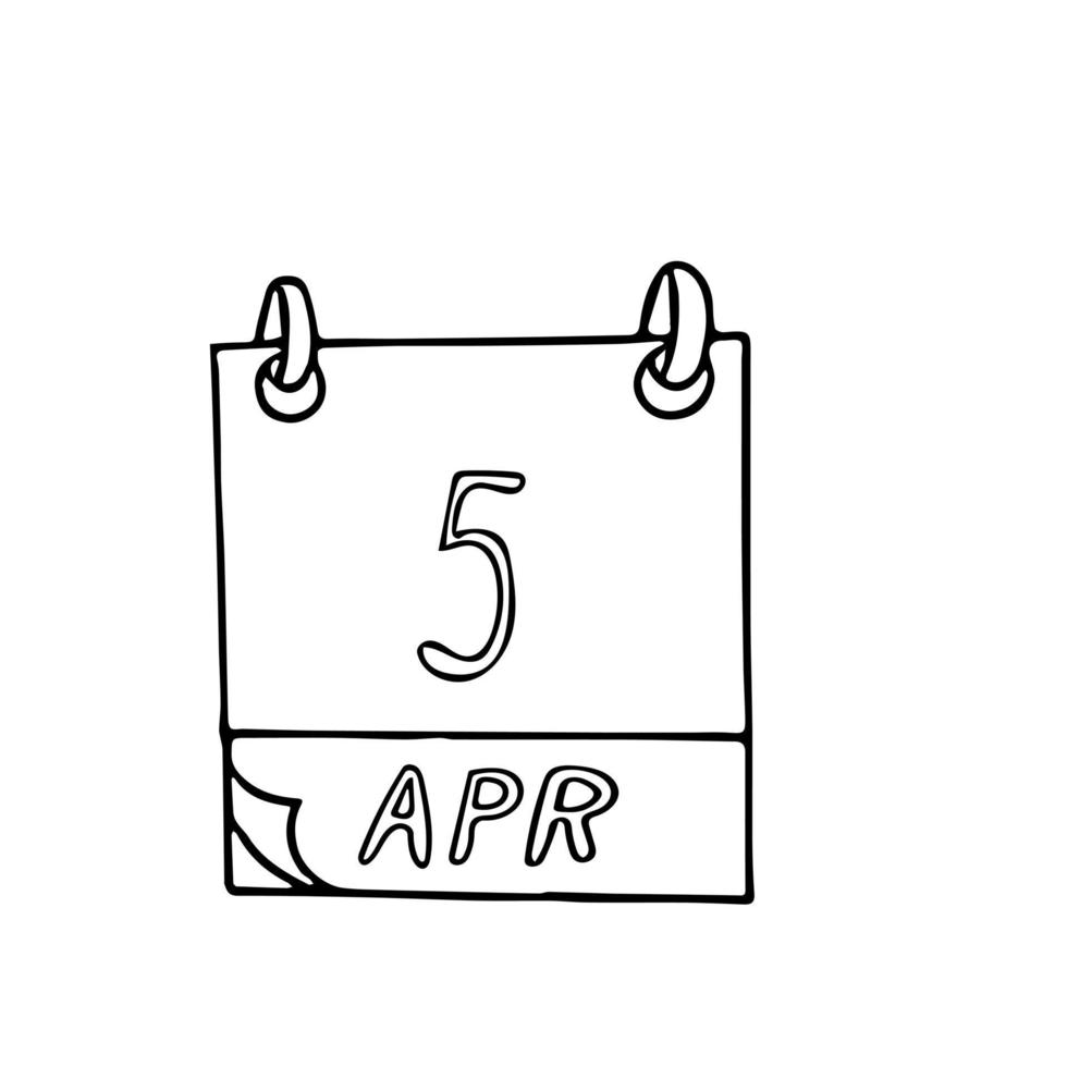 calendar hand drawn in doodle style. April 5. international soup day, date. icon, sticker element for design. planning, business, holiday vector