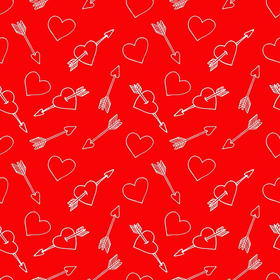 corazón y flecha de patrones sin fisuras garabato dibujado a mano. vector, escandinavo, minimalismo. papel pintado, textil, papel de regalo, fondo. amor, romance, día de san valentín. vector