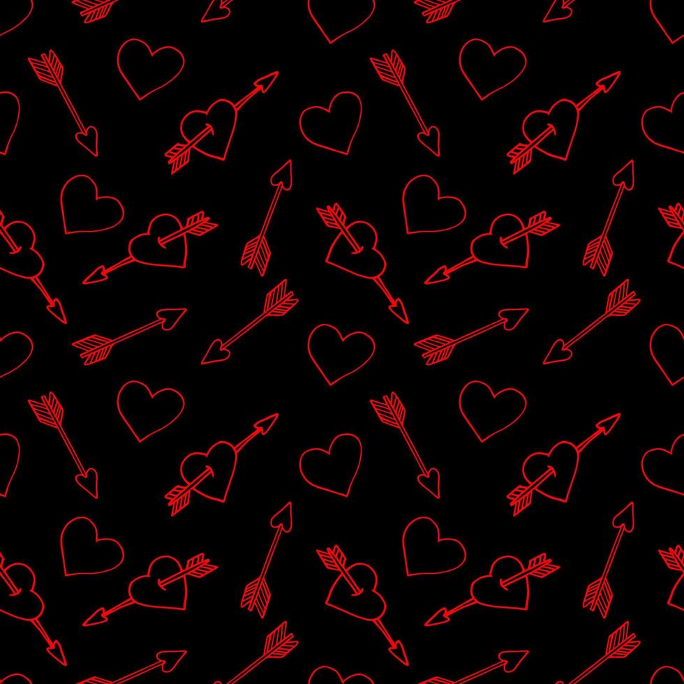 heart and arrow seamless pattern hand drawn doodle. vector, scandinavian, minimalism. wallpaper, textile, wrapping paper, background. love, romance, valentine day. vector