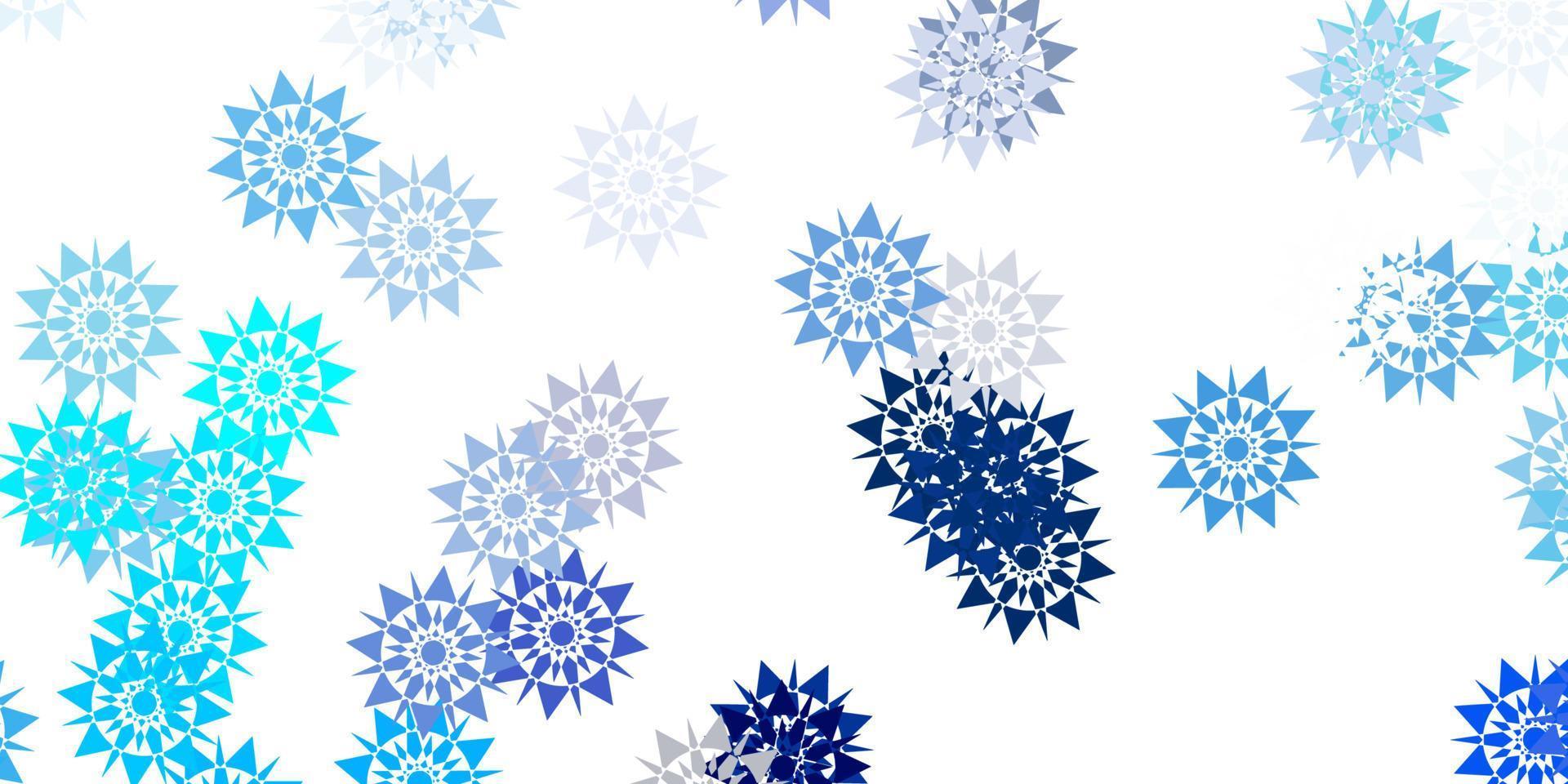 plantilla de vector azul claro con copos de nieve de hielo.