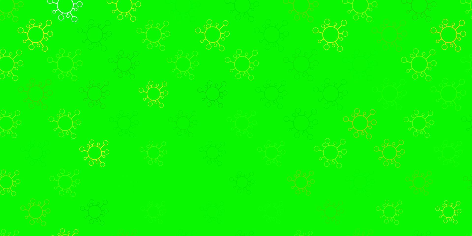 Fondo de vector verde oscuro, amarillo con símbolos de virus.