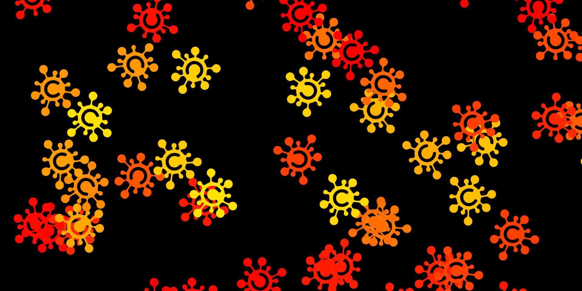 Dark orange vector background with covid-19 symbols.