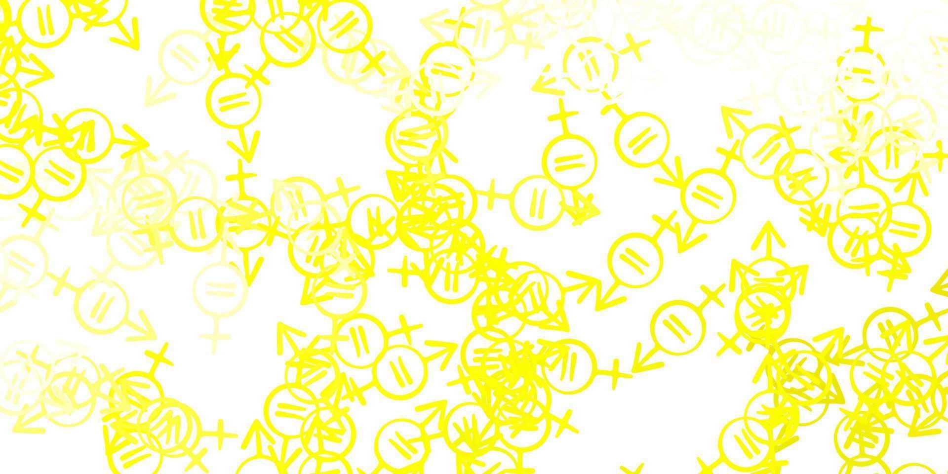 textura de vector amarillo claro con símbolos de derechos de las mujeres.