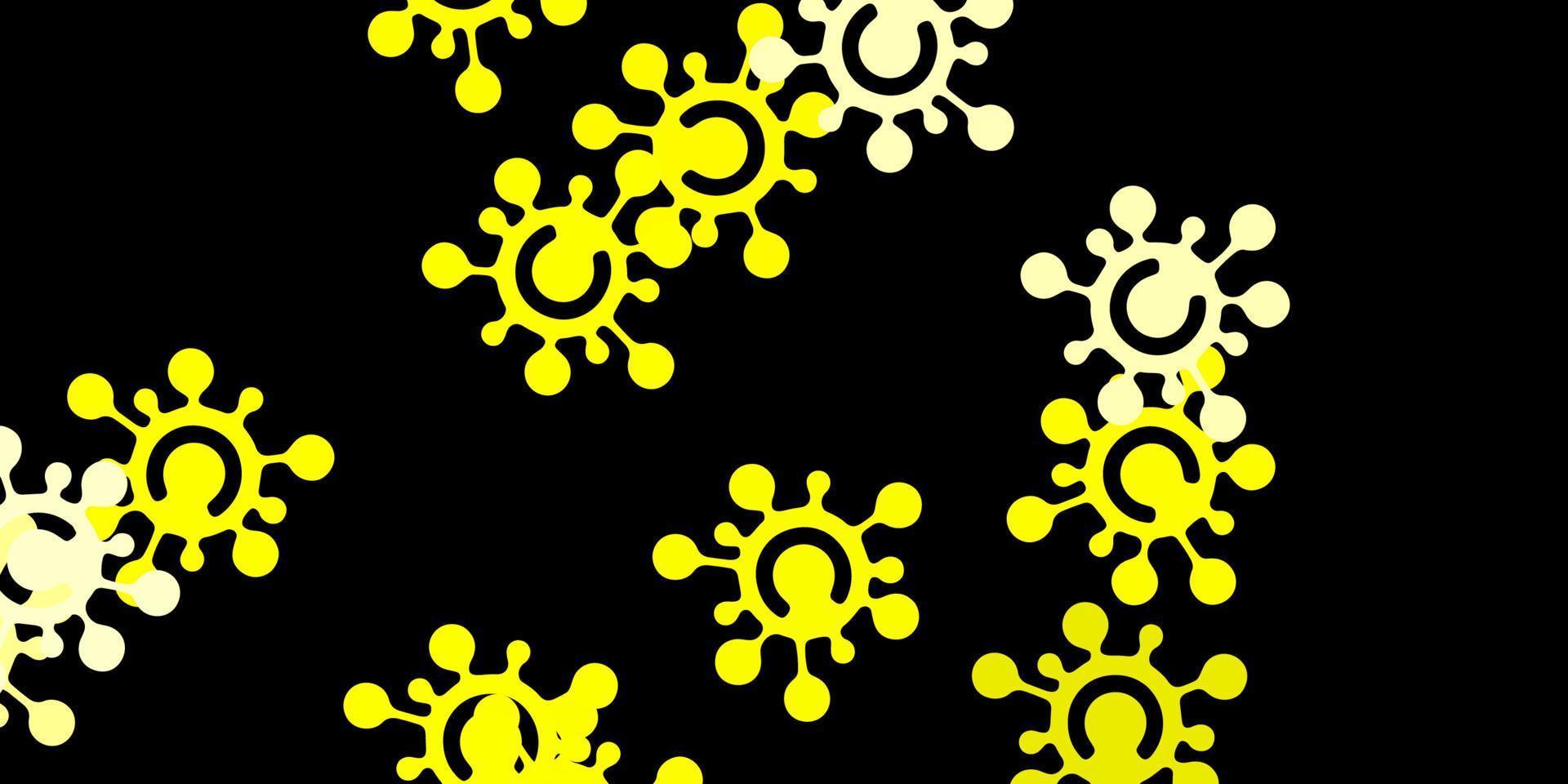 Patrón de vector amarillo oscuro con elementos de coronavirus.