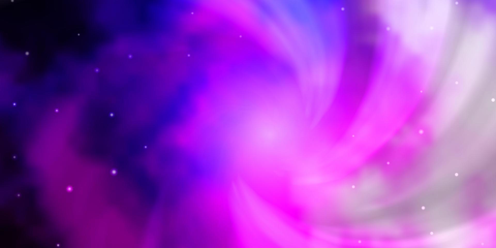 Fondo de vector violeta, rosa claro con estrellas pequeñas y grandes.