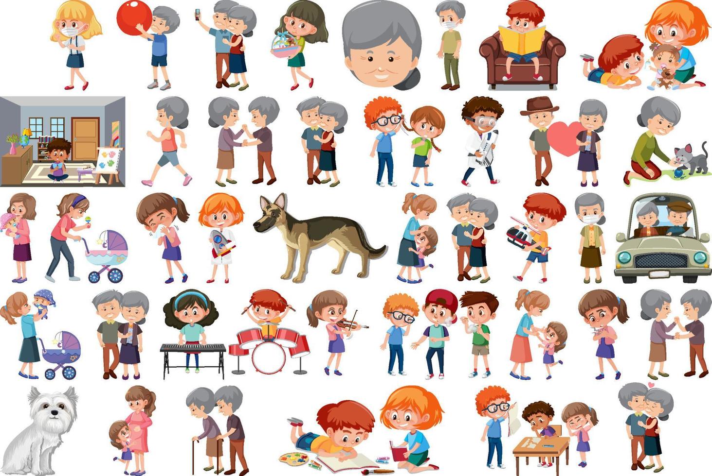 Set of different activities people in cartoon style vector