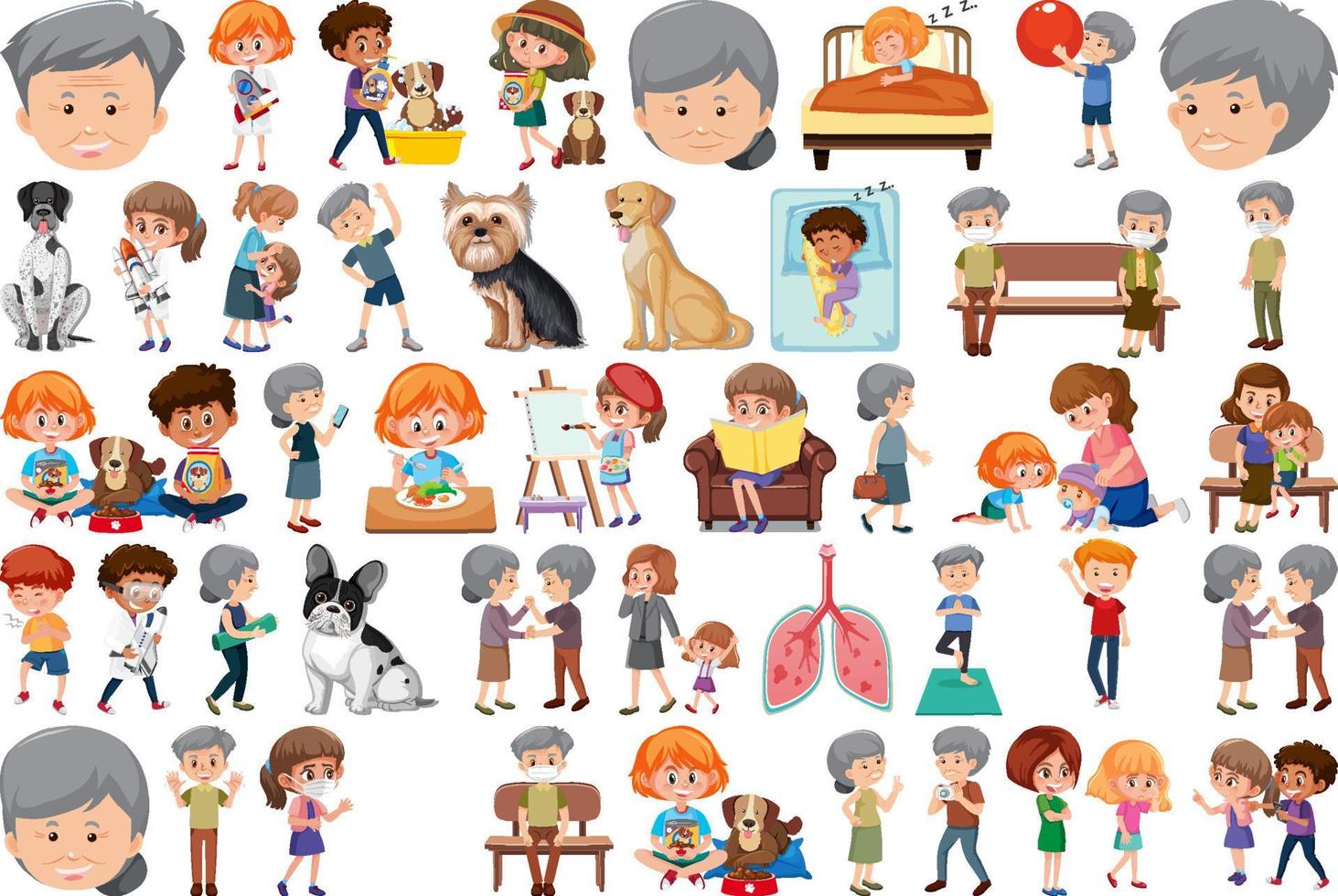 Set of different activities people in cartoon style vector