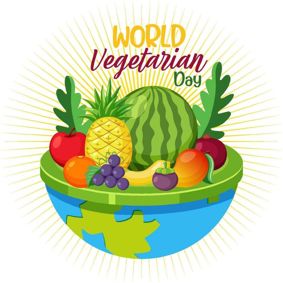 World Vegetarian Day logo with vegetable and fruit vector