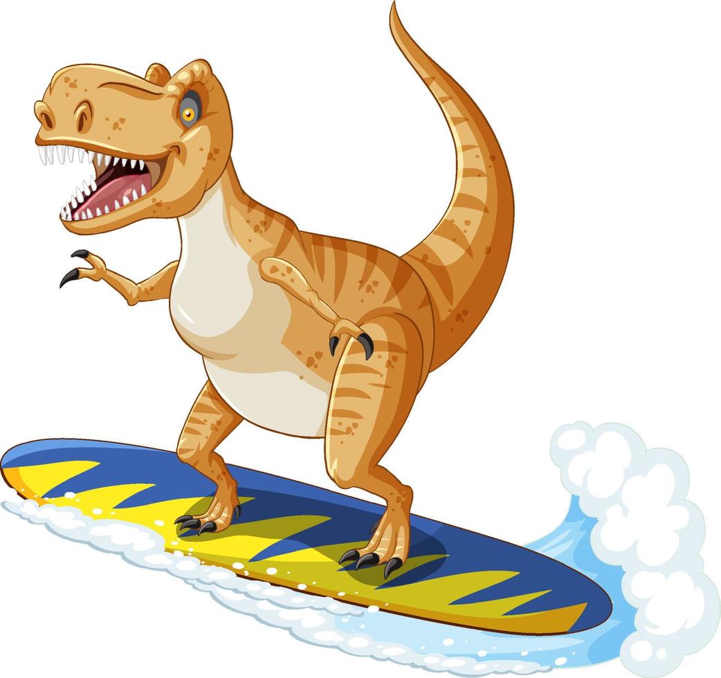 Tyrannosaurus rex dinosaur on surfboard in cartoon style vector