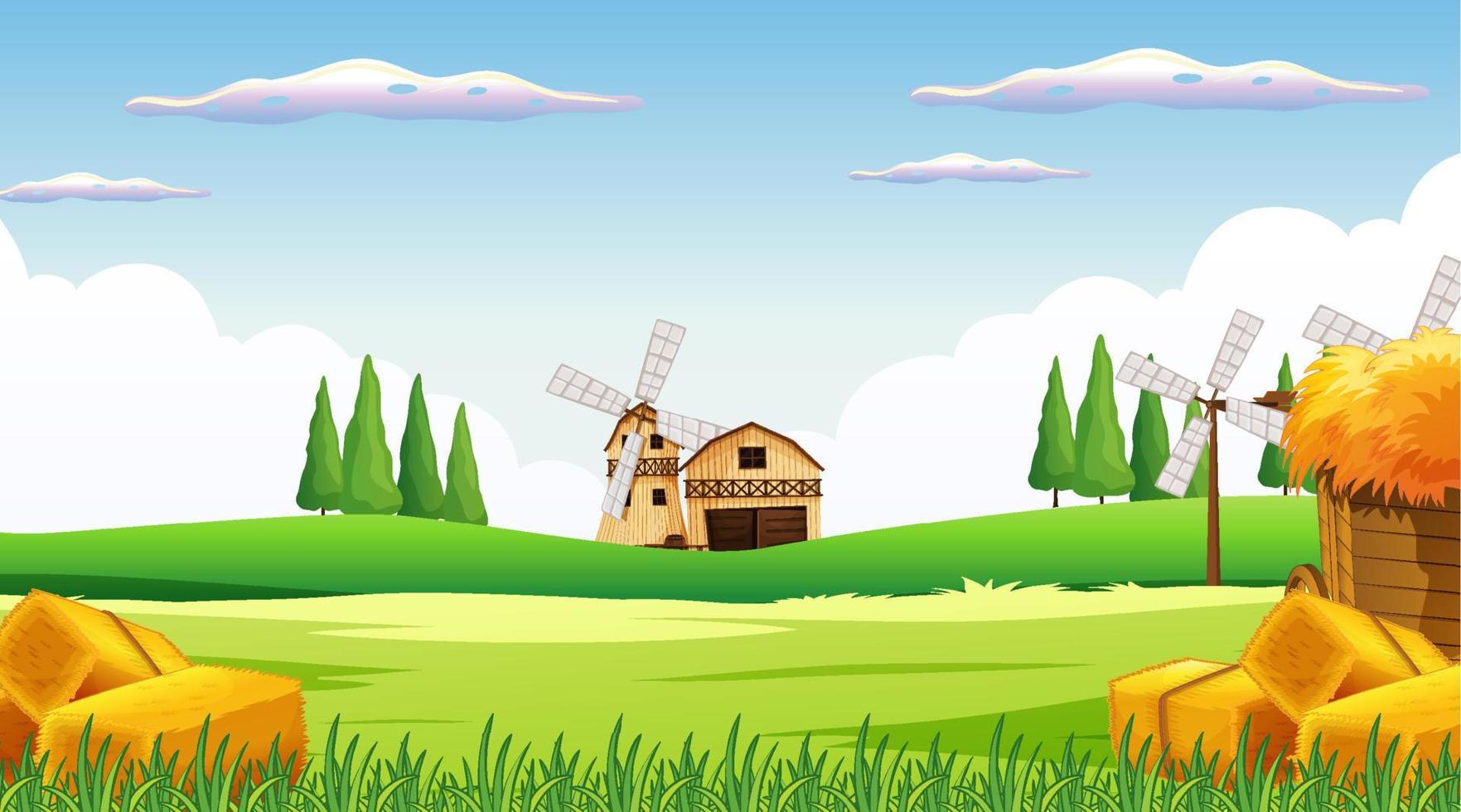 Farm scene with windmill and barn vector