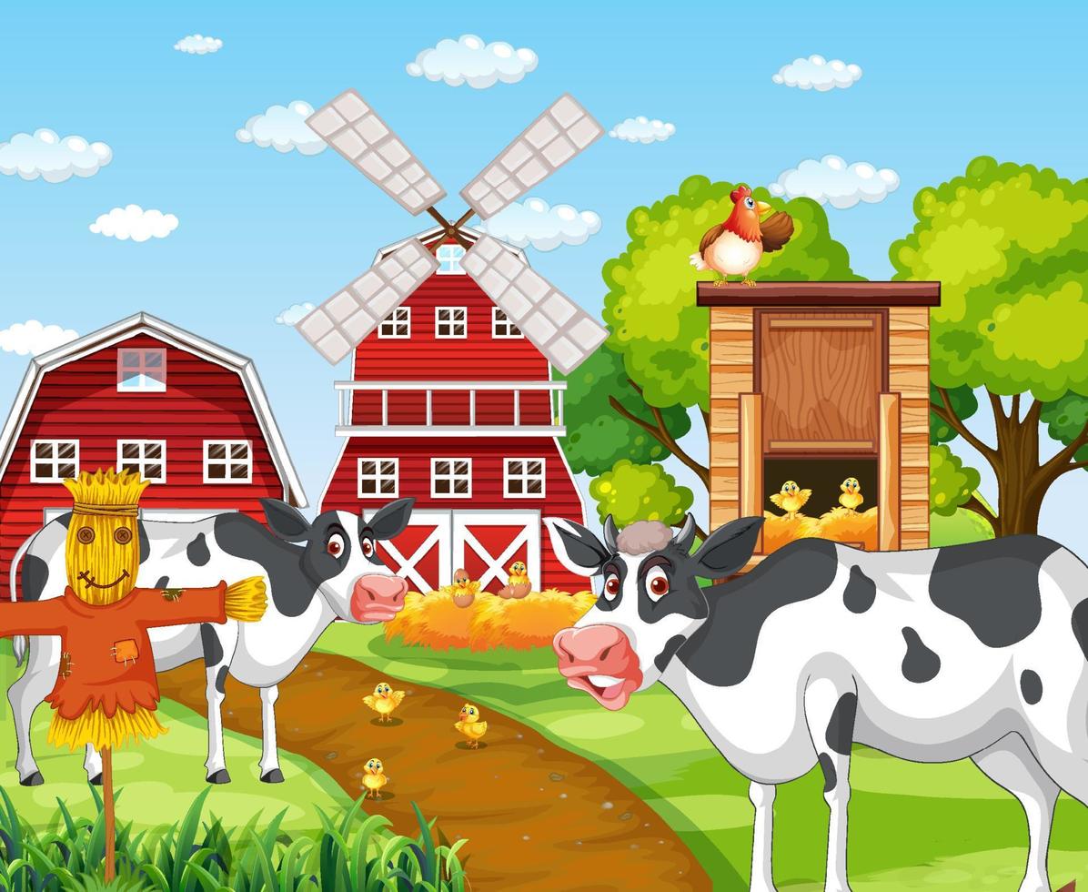 Scene with farm animal on the farm vector