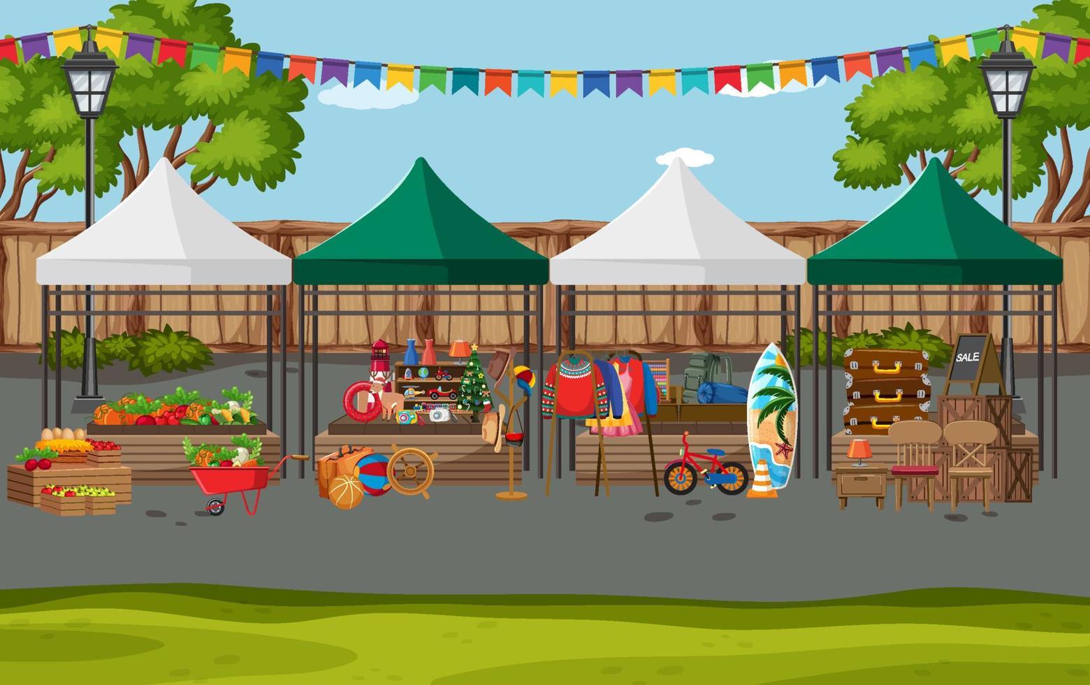 Outdoor shops at flea market vector