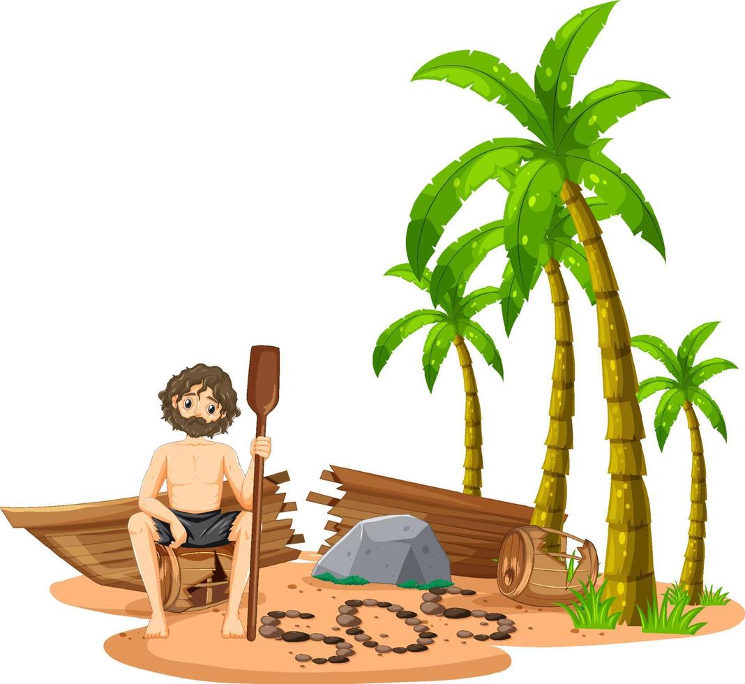 A man on deserted island isolated vector