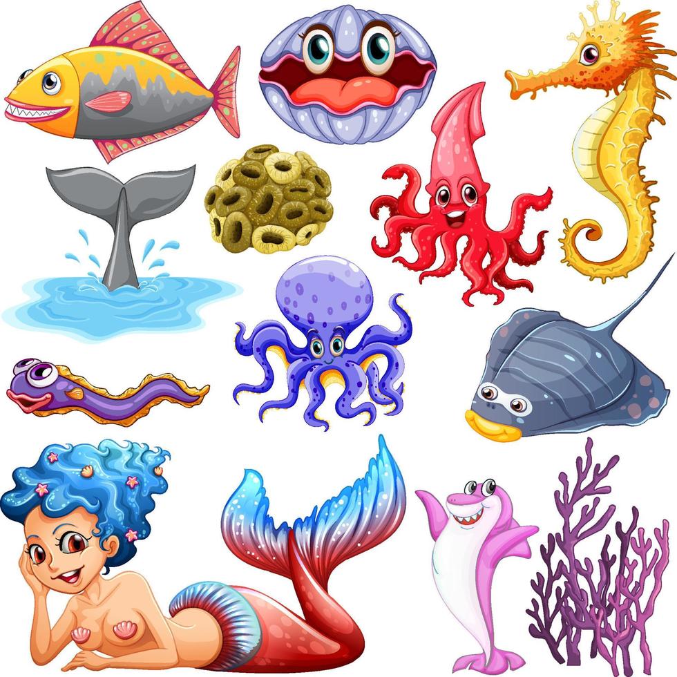 Different types of sea animals vector