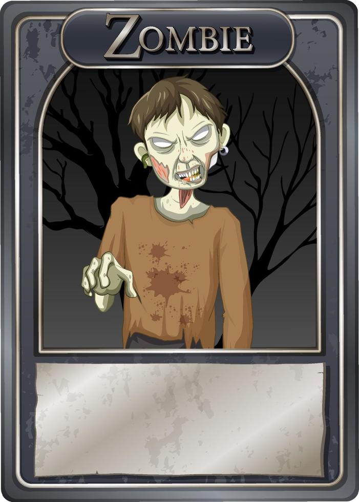 Zombie character game card template vector