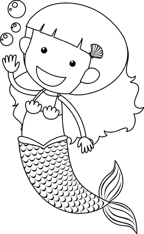 Mermaid black and white doodle character vector