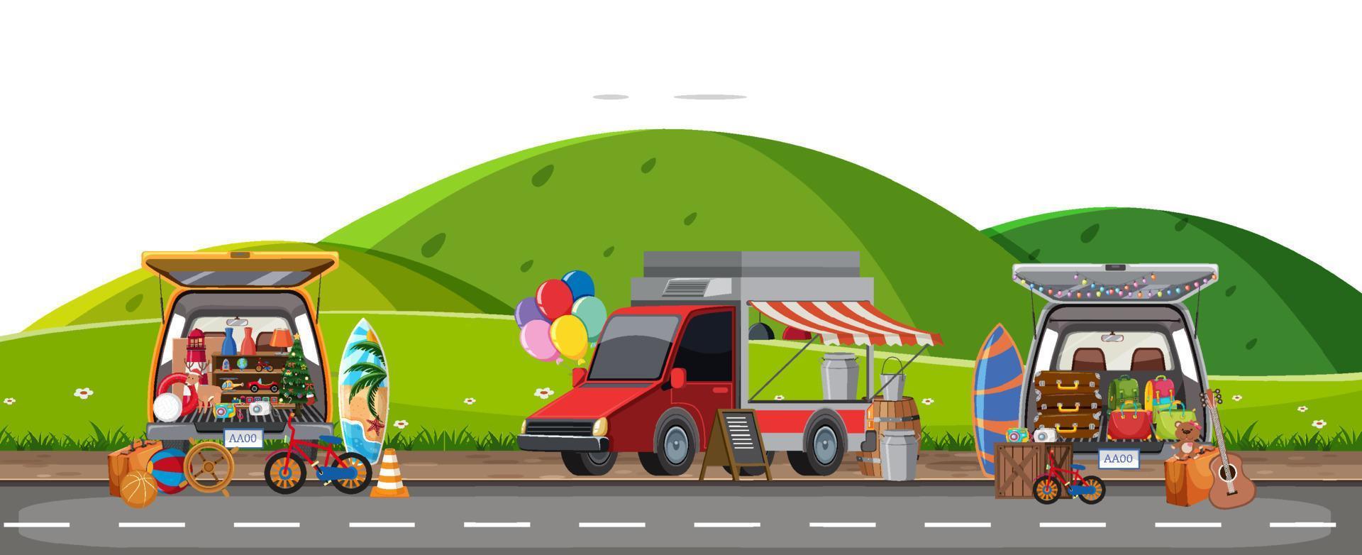 Flea market scene on white background vector