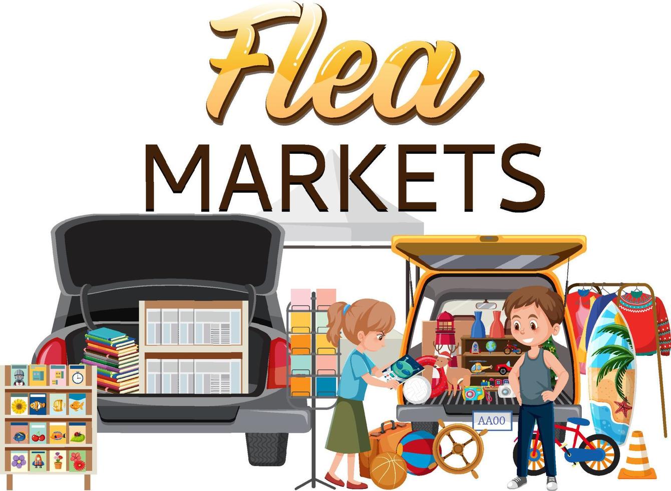 Flea market concept with a car boot sale vector