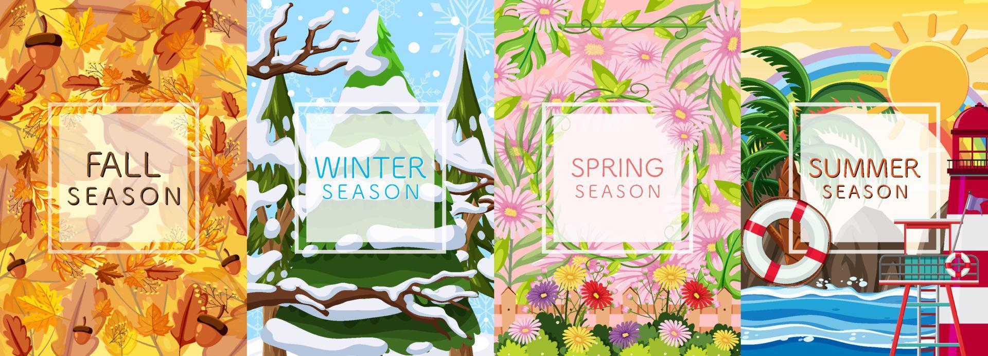 Set of four seasons backgrounds vector