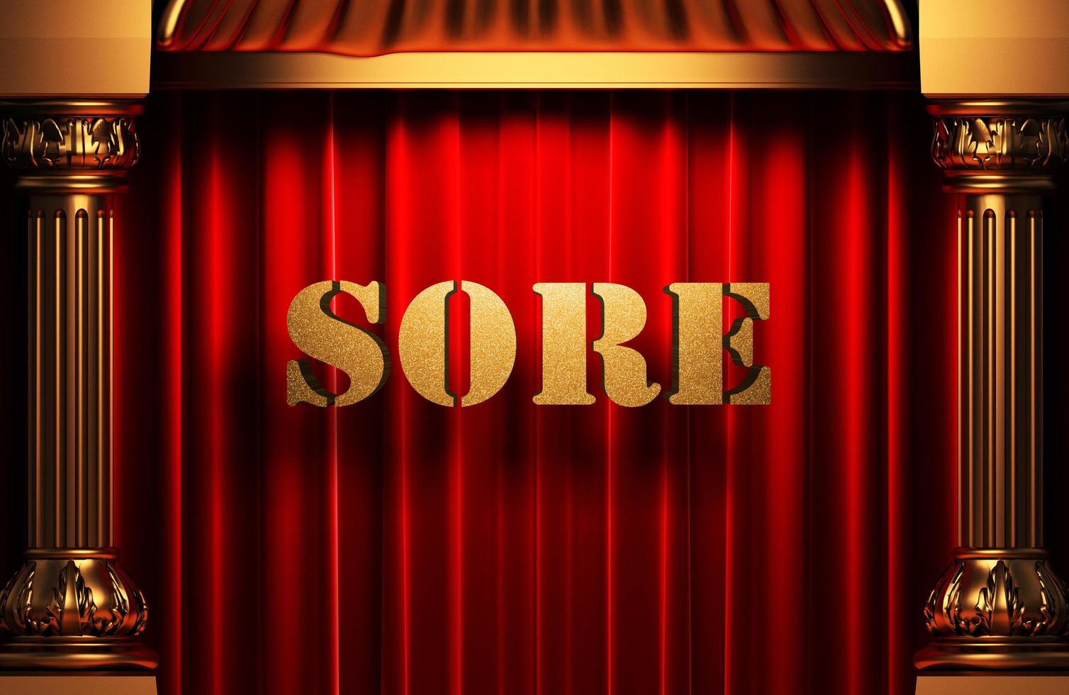 sore golden word on red curtain photo