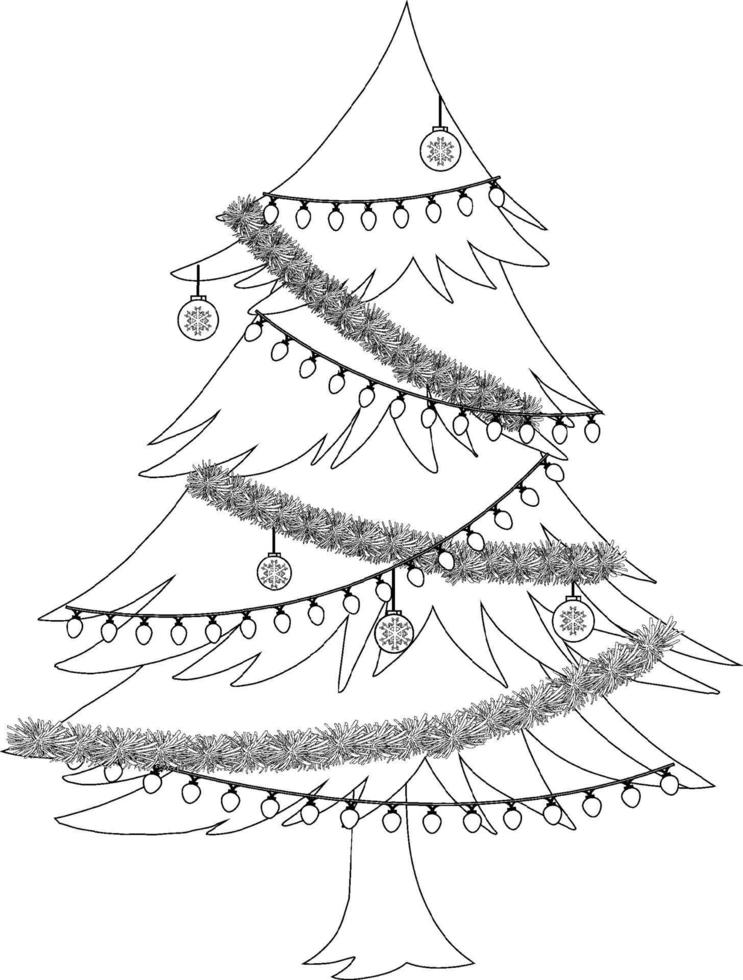 Christmas tree doodle outline for colouring vector