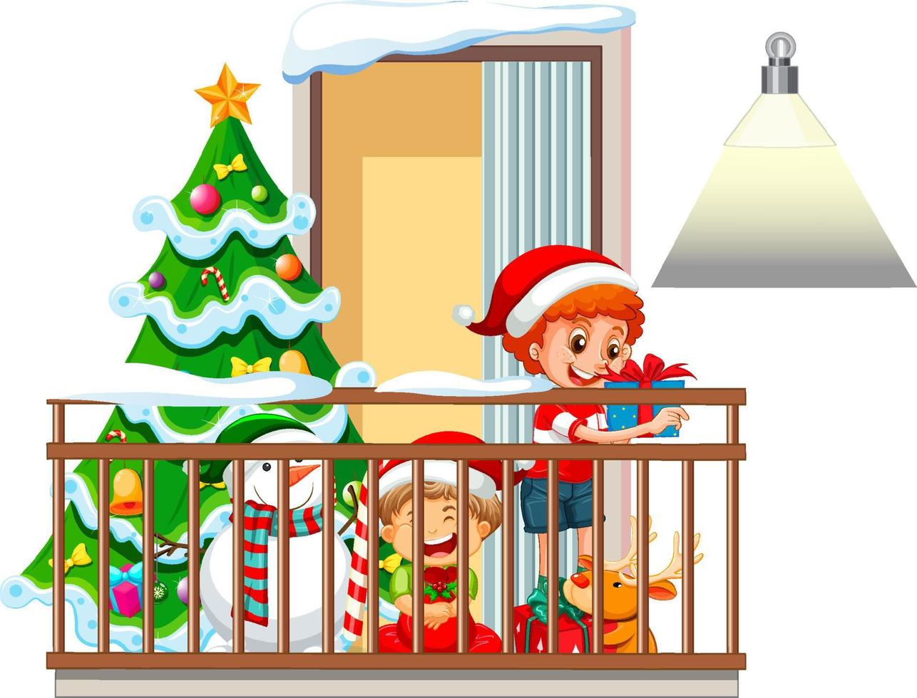 View through the window of cartoon character in Christmas theme vector