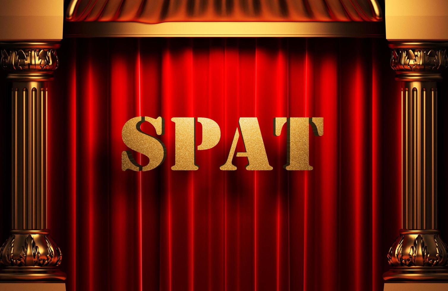 spat golden word on red curtain photo