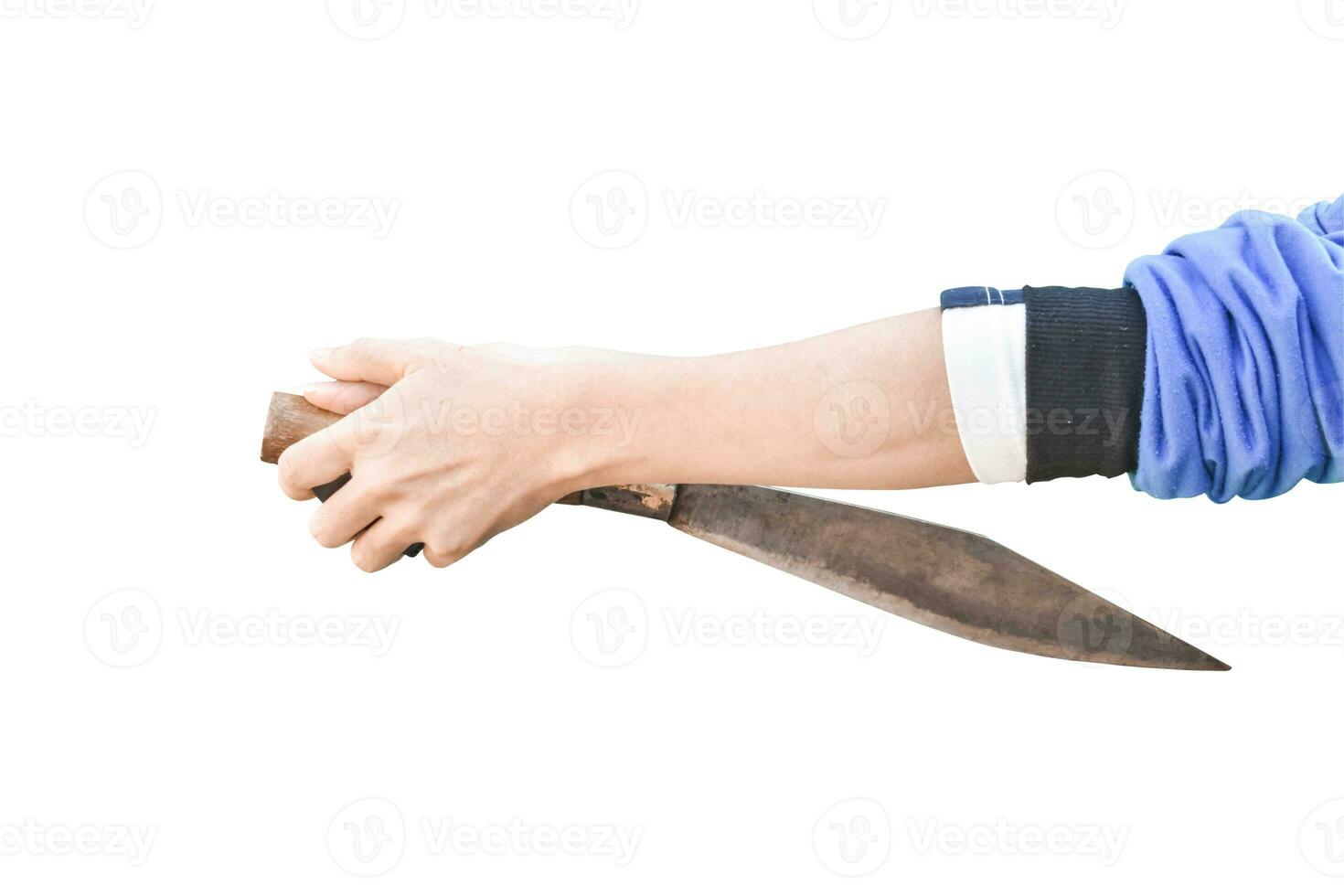 hand holding the big knife isolated on white background with clipping path. photo